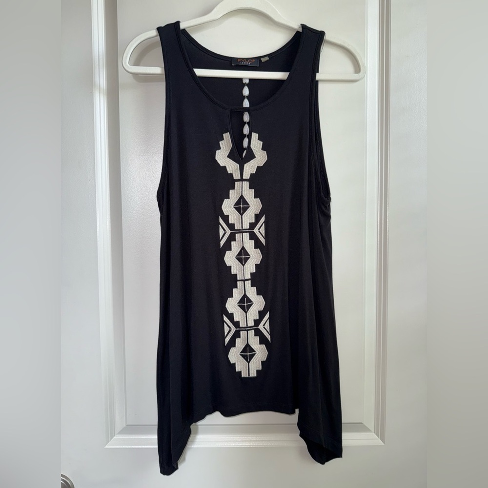 FYLO Black Tank Top with White Geometric Pattern